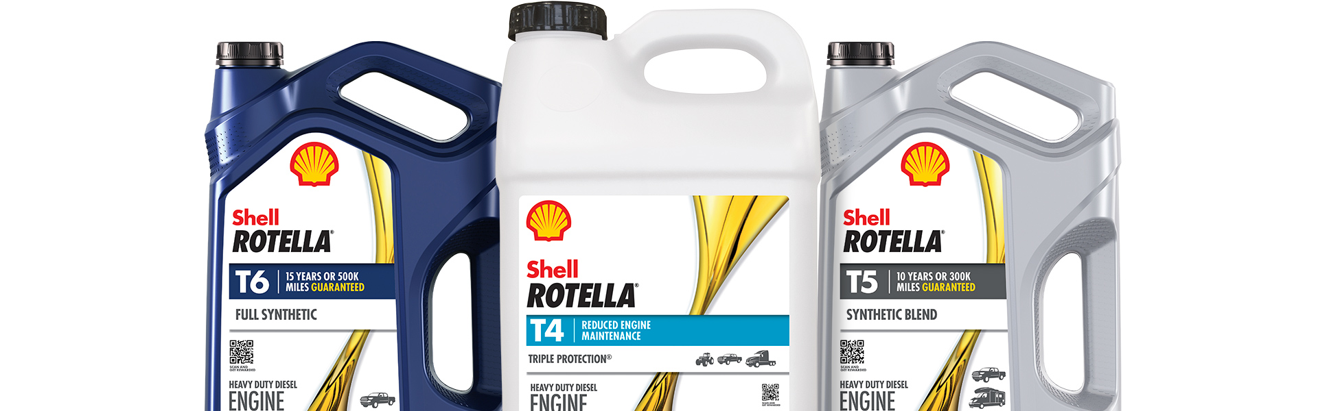 Choose Shell Rotella&reg; T4 Triple Protection&reg;, Shell Rotella&reg; T5 Synthetic Blend or Shell Rotella&reg; T6 Full Synthetic